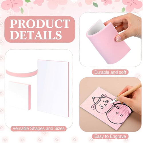 Kit com 18 Blocos de Borracha para Entalhe em Linóleo, Nos Formatos Redondo, Quadrado e Retangular, de 4 Polegadas X 6 Polegadas e 2 Polegadas X 2 2