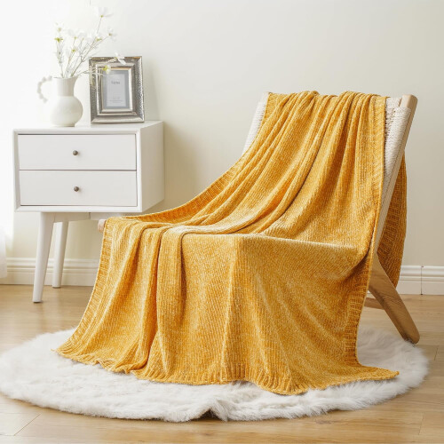 Grey Chenille Knit Throw Blanket 51x67 inches 1
