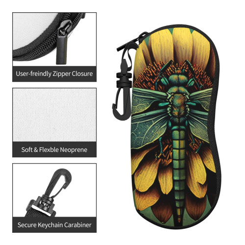 Retro Dragonfly Flower Sunglasses Case with Belt Clip 2