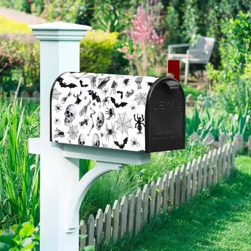 Halloween Mailbox Cover Black White Spider Web Bat Magnetic 1