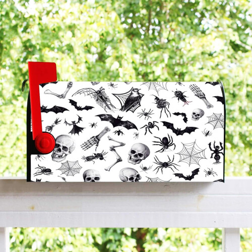 Halloween Mailbox Cover Black White Spider Web Bat Magnetic 2