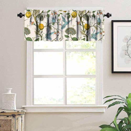 Retro Lemon Kitchen Valance Blue Birds Lemon Tree Print 1