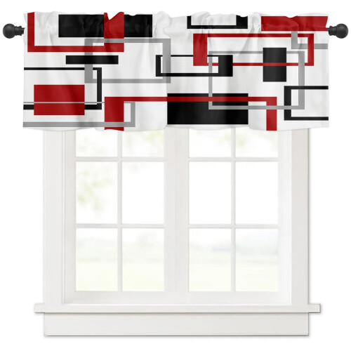 Abstract Geometric Square Curtain Black Red 1-Pack 1