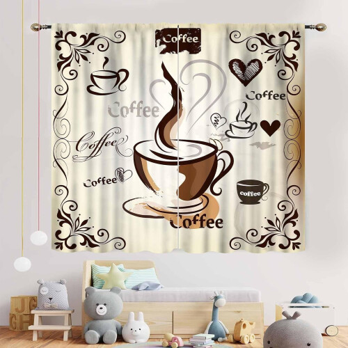 Rustic Coffee Kitchen Curtains Brown Blackout 52x84 2