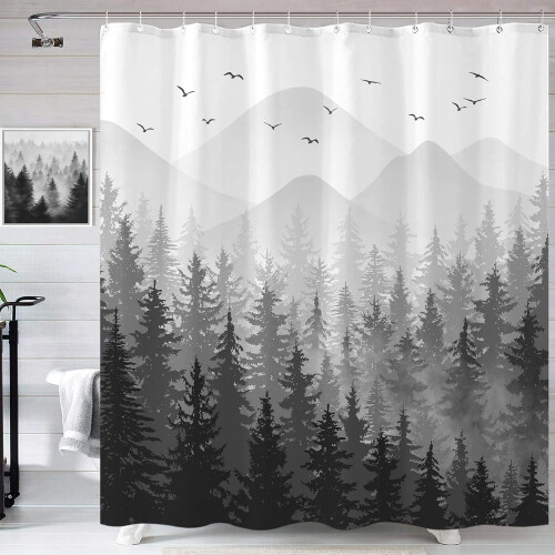 Κουρτίνα ντους Black Misty Forest σε γκρι χρώμα Ombre 72x72 ίντσες 1