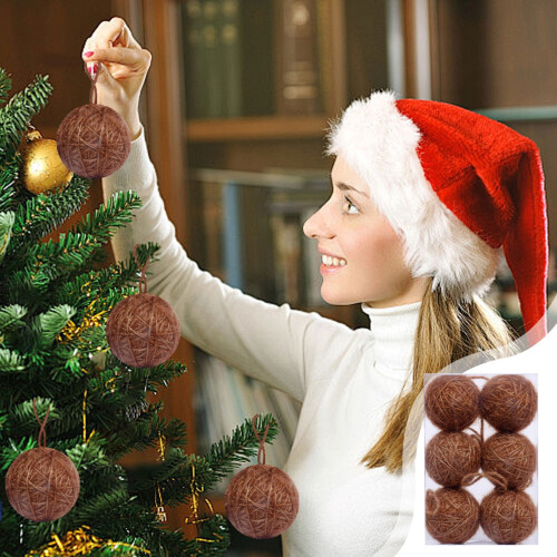 Brown Wool Foam Christmas Ornaments Set 6pcs 6cm 1