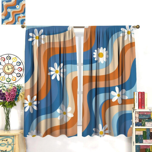 Hippie Curtains Abstract Flower Daisy Spiral Blue Orange 2