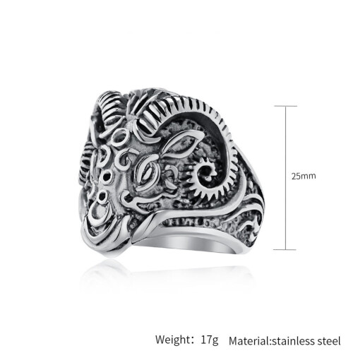 Men's Gothic Goat Head Ring Stainless Steel Size 7 1