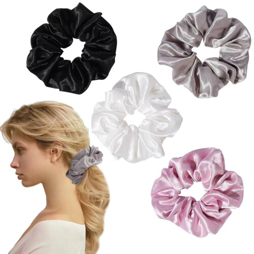 Satin Silk Scrunchies for Thick Hair 4 Pack 1