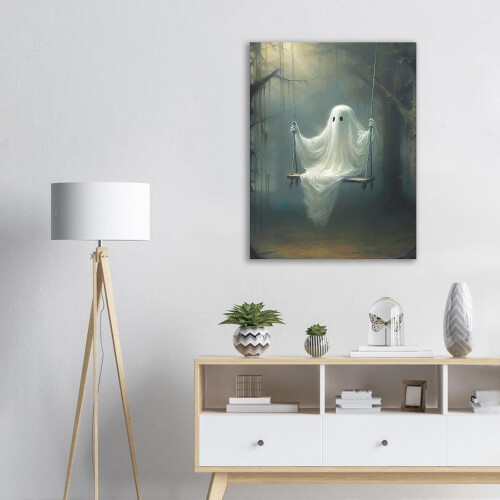Vintage Ghost Canvas Wall Art Funny Swing Forest Poster 1