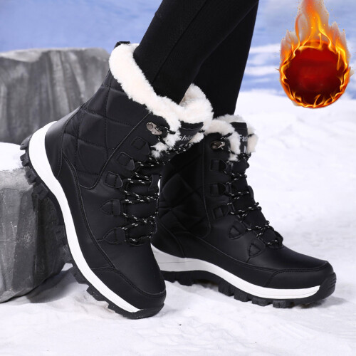Women's Snow Boots Black Wide Width Size 8 Shearling-Lined 1
