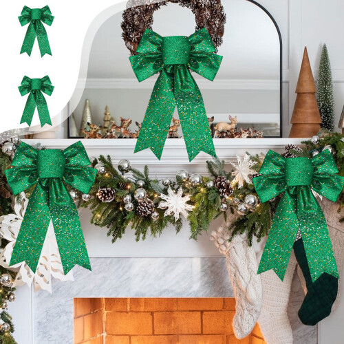 Christmas Tree Bows Silver Gold Green Red 2-Pack 33x23cm 1