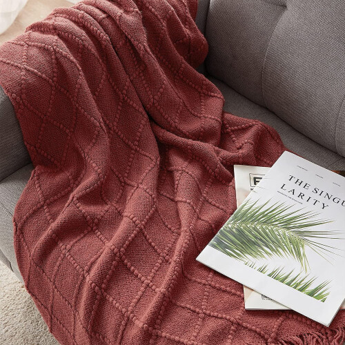 Navy Knitted Throw Blanket Textured Solid 60 x 80 Inches 2
