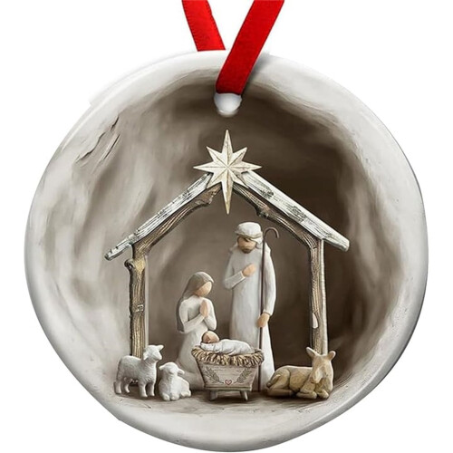 White 2D Acrylic Nativity Ornament Set 3 Pieces 2