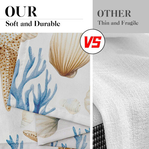Seashell Starfish Coral Kitchen Curtains Set 36 inch Rod 2