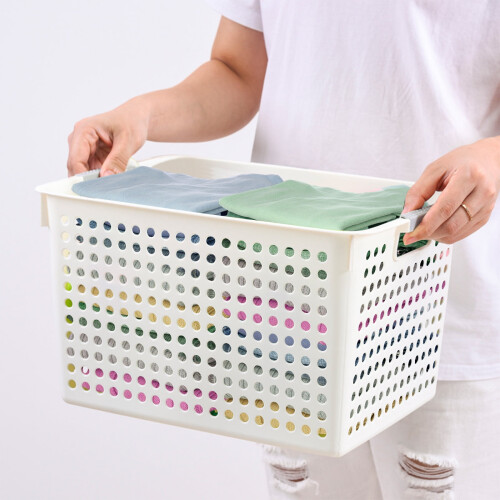 White Plastic Laundry Basket with Silver Handle 2-Bushel 1