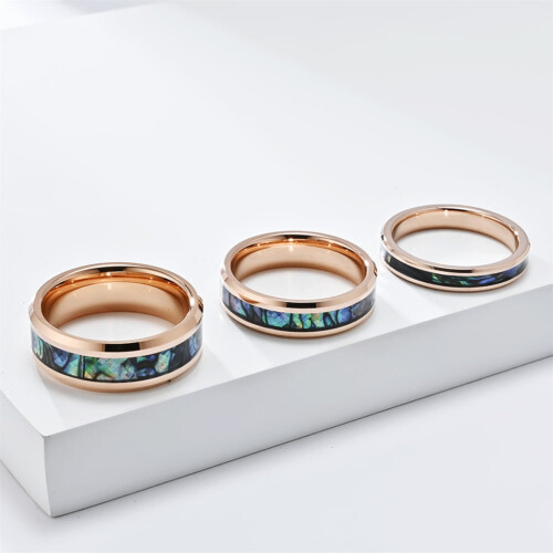 Unisex Tungsten Ring with Abalone Shell and Opal Inlay 6mm 2