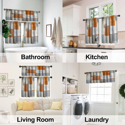 Kitchen Curtain Tiers and Valances Set Orange Beige 2