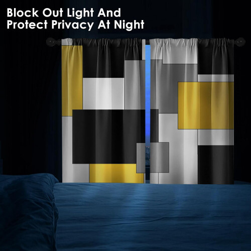 Yellow Kitchen Curtains Abstract Geometric 26x36 Inch Set 2