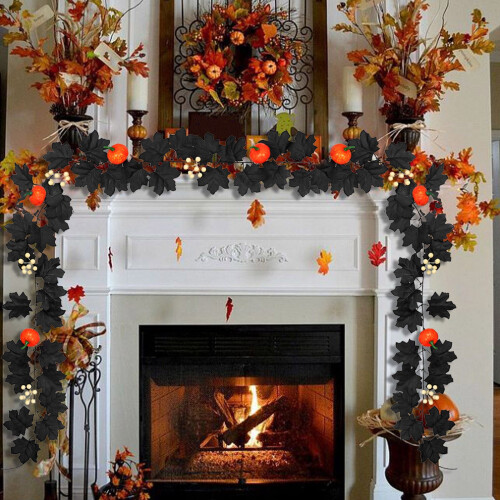 Halloween Pumpkin Garland with Lights Black Orange Maple 2