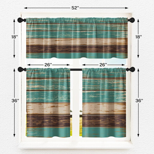 Beige and Orange Abstract Kitchen Curtains Set of 3 1