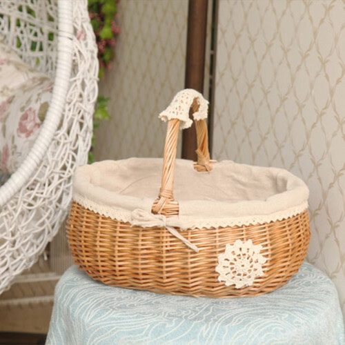 Wicker Picnic Basket Woven Rattan with Removable Cloth 1 1