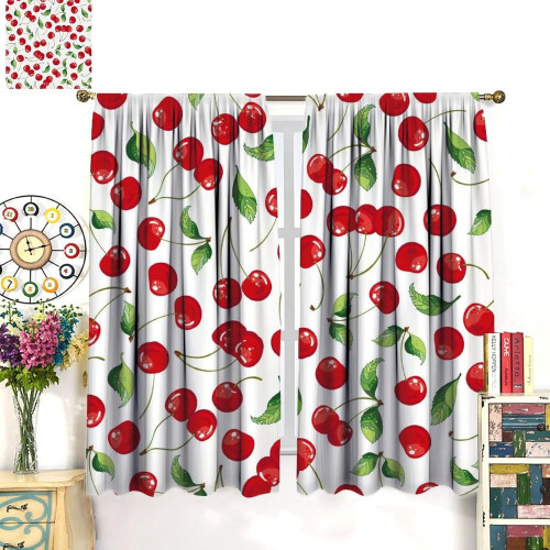 Berry Fruit Curtains Fresh Red Cherry Green Garden Rod 1