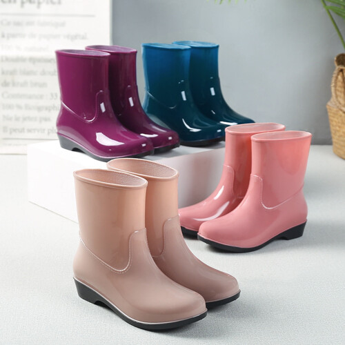 Women's Waterproof Short Rain Boots Slip-On Ankle Rubber 2