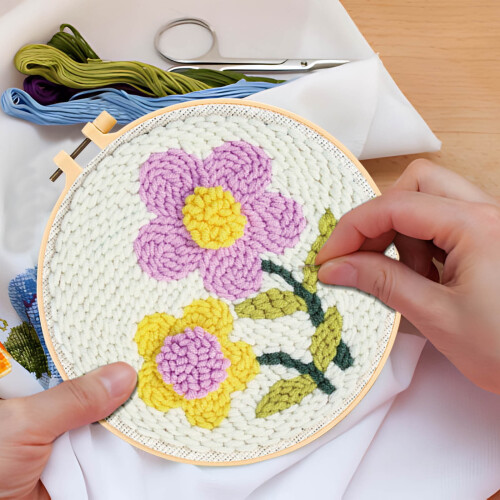Punch Needle Kit Beginner Flower Embroidery Set 8 Inch 1