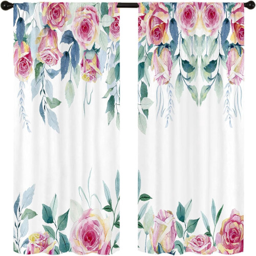 Pink Floral Kitchen Curtains Rod Pocket Abstract Peony 2
