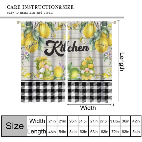 Lemon Farmhouse Kitchen Curtains Rustic Gnome Pattern 1