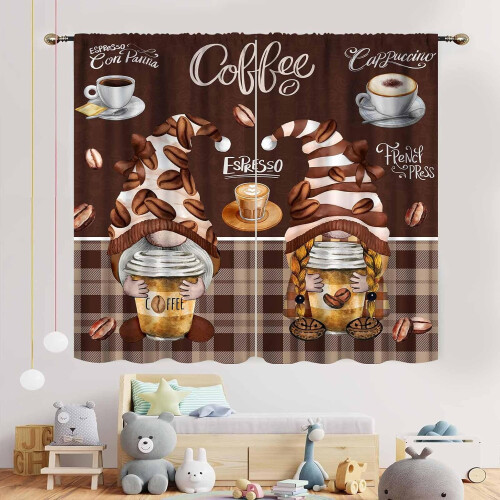 Coffee Gnome Kitchen Curtains Rustic Vintage 42x63 Inch 2
