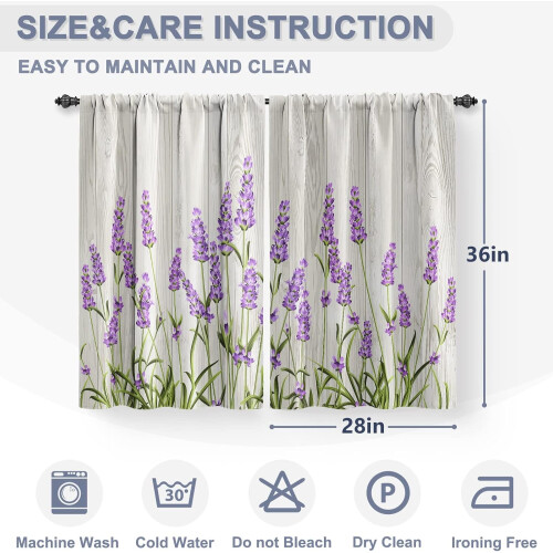 Lavender Floral Kitchen Curtains Rustic Farmhouse 2 Panels 2