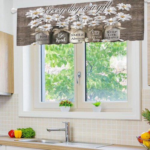 Farmhouse Kitchen Valance Rustic Daisy Floral 1 Panel 55x18 1