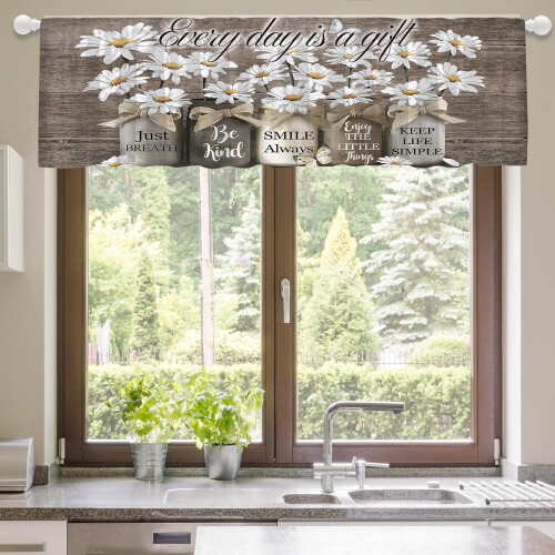 Farmhouse Kitchen Valance Rustic Daisy Floral 1 Panel 55x18 2