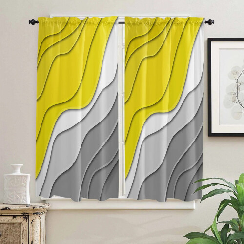 Geometric Abstract Curtain Yellow Grey Gradient 2-Pack 2
