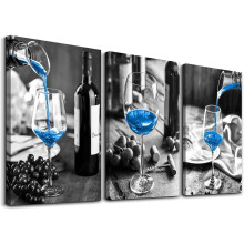 Wine Glasses Canvas Art Black White 12x16 Inch 3 pcs