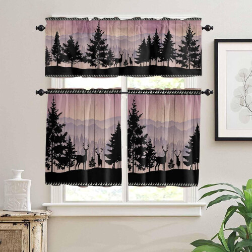 Farmhouse Kitchen Curtains with Valances Forest Elk Design
