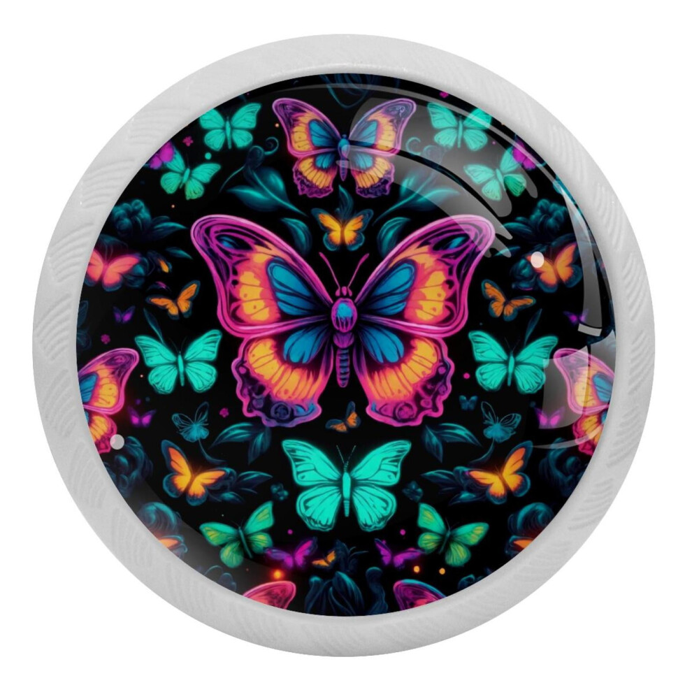 Butterfly Pattern Crystal Glass Cabinet Knobs 4 Pcs 9377112750958