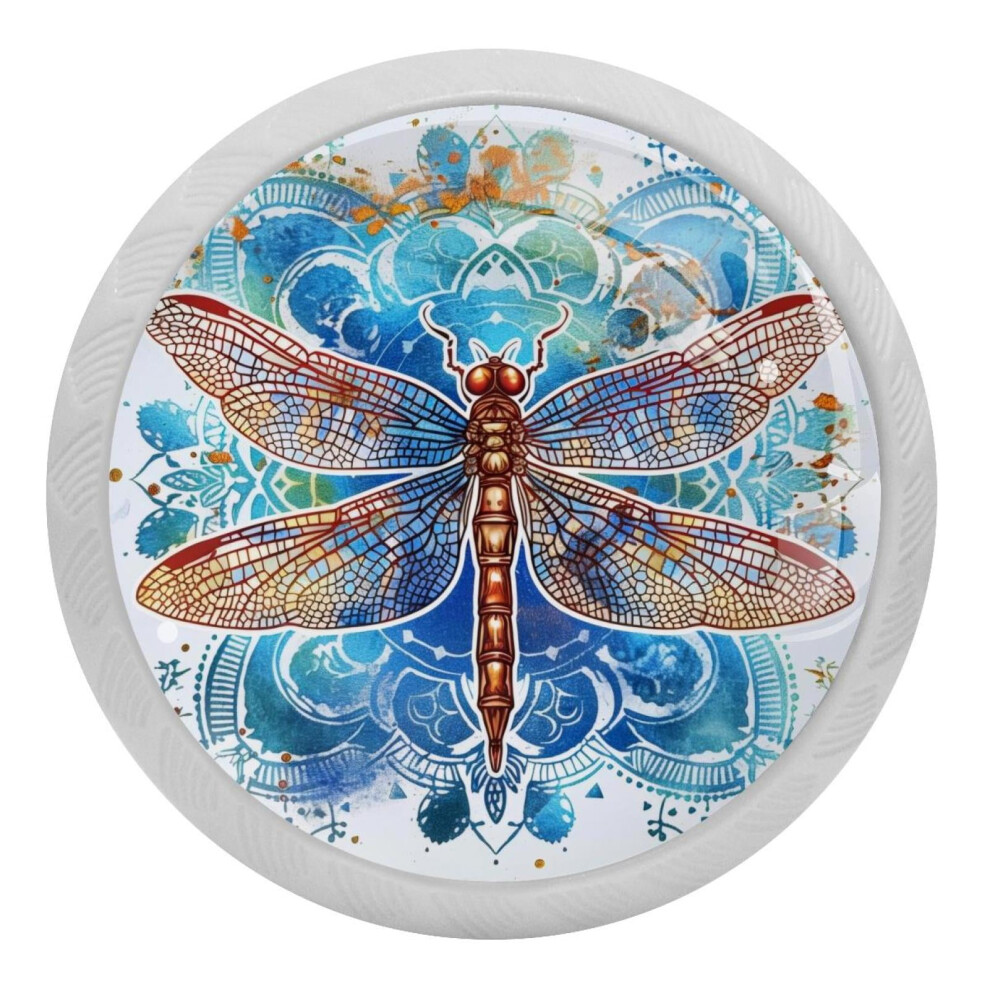 Blue Dragonfly Flowers Cabinet Knobs 4Pcs Glow-In-The-Dark 9377112743288