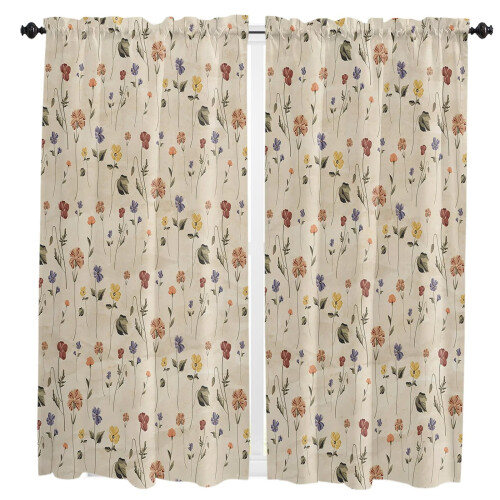 Retro Floral Tile Pattern Curtains with Rod Pocket