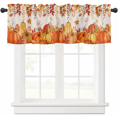 Burnt Orange Pumpkin Valance Rustic Linen 54"x18"