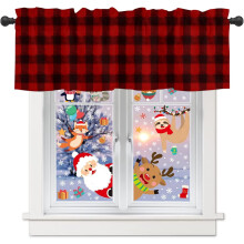 Christmas Red Buffalo Check Watercolor Valance Rod Pocket