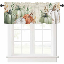 Sage Green Pumpkin Valance Vintage Watercolor 54x18 Inch