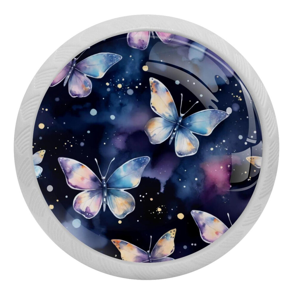 Butterflies Galaxy Watercolor Glass Cabinet Knobs 4Pcs 9377112760520