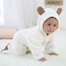 Baby Jumpsuit Plush Bear Ears Winter Warm Romper