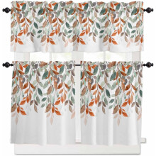 Orange Leaves Kitchen Curtains Rod Pocket Tier 24 inch