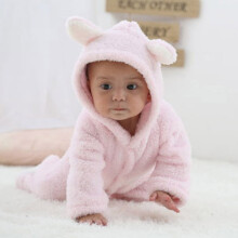 Baby Jumpsuit Plush Bear Ears Winter Warm Romper