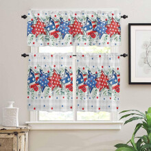 Grey Plaid 4th of July Kitchen Curtains Set 24 inch