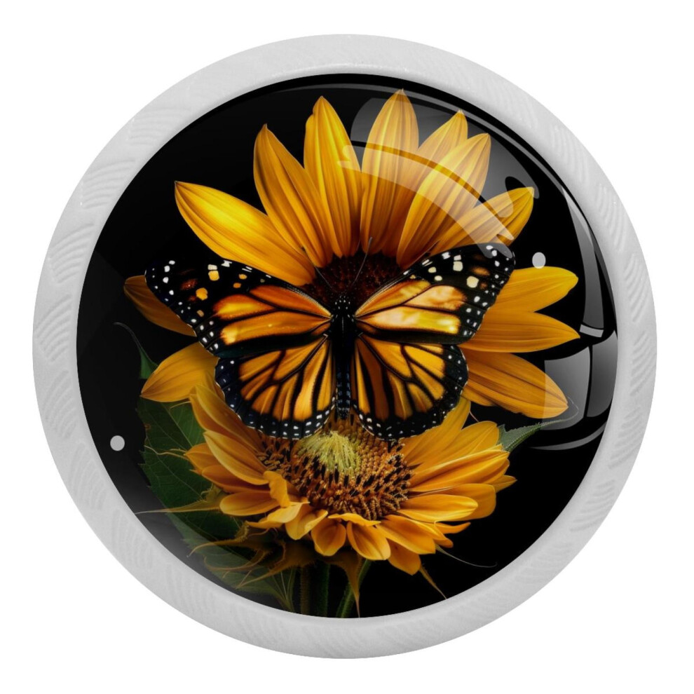 Sunflower Butterfly Crystal Glass Cabinet Knobs 4 Pcs 9377112750934